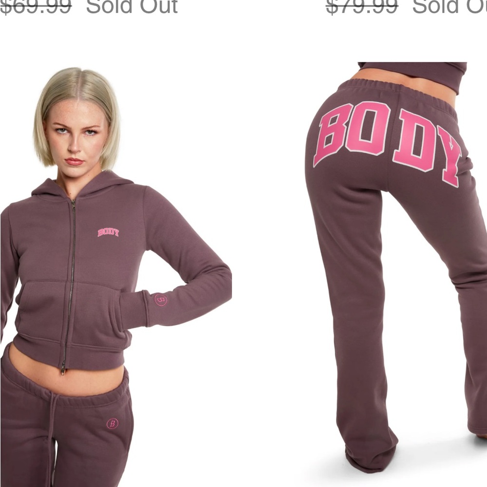Brown Hoodie and Sweatpants Set with Pink Logo